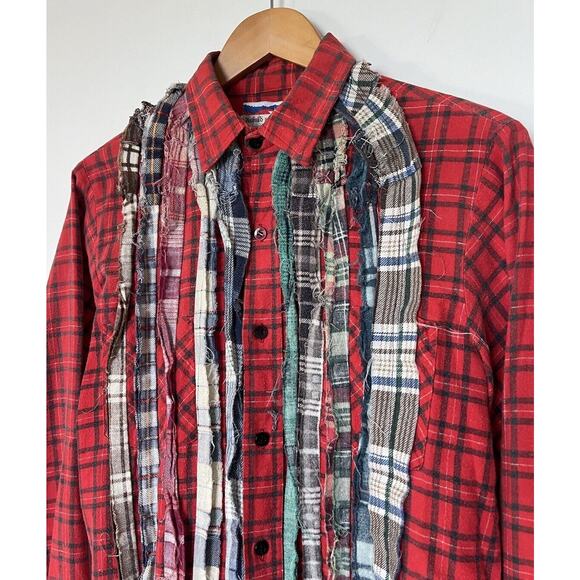 Needles Rebuild Japan Men's M Ribbon Flannel Shirt Red/Multi Vintage Nepenthes - Picture 2 of 5